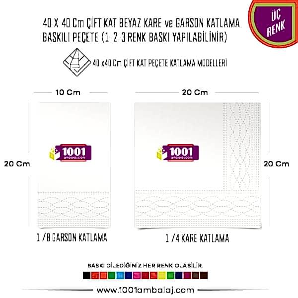 Baskılı Peçete 40X40 Cm 1-2-3 Renk Baskılı Çift Kat Beyaz Kare Ve Garson Katlama Peçete