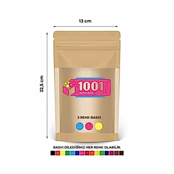 13X22,5 Cm 3 Baskılı Kraft Renkli Geniş Pencereli Tek Taraf Üç Renk Doypack Torba 250 Gr /45/