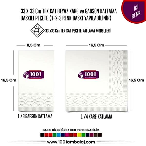Baskılı Peçete 33X33 Cm 1-2-3 Renk Baskılı Tek Kat Beyaz Kare Ve Garson Katlama Peçete