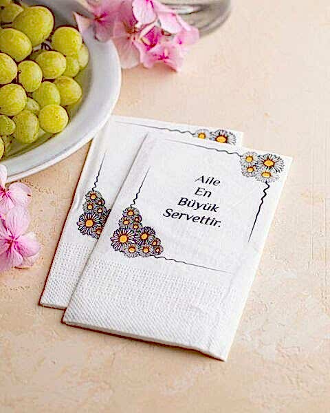 Baskılı Peçete 33X33 Cm 1-2-3 Renk Baskılı Tek Kat Beyaz Kare Ve Garson Katlama Peçete