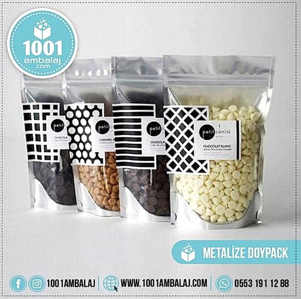 14X19 Cm 2 Baskılı Ön Şeffaf Arka Metalize Renkli Tek Taraf İki Renk Doypack Torba 250 Gr /56/
