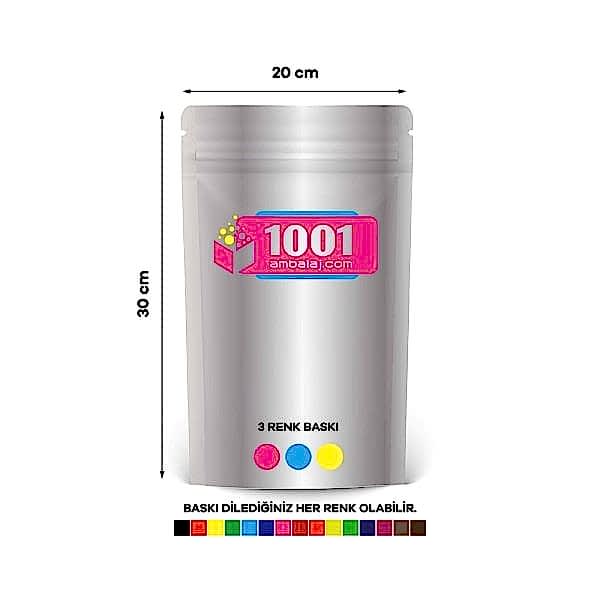 20X30 Cm 3 Baskılı Alüminyum Renkli Tek Taraf Üç Renk Doypack Torba 1000 Gr /06/