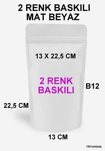 13X22,5 Cm 2 Baskılı Mat Beyaz Renkli Tek Taraf İki Renk Doypack Torba 250 Gr /17/