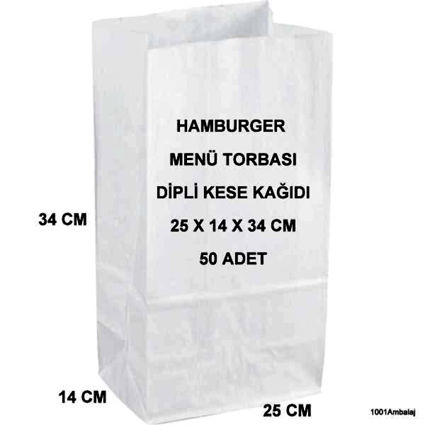 Paket Servis Torbası 25X14X34 Cm Beyaz Renk 50 Adet