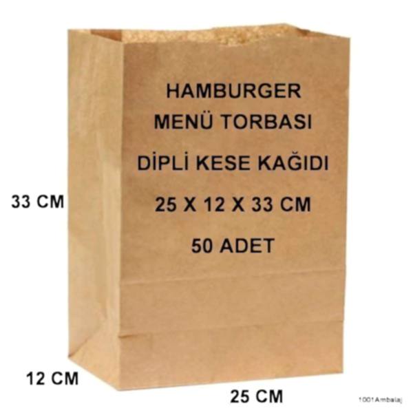 Paket Servis Torbası 25X12X33 Cm Kraft Renk 50 Adet