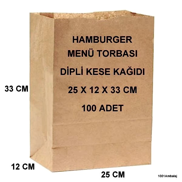 Paket Servis Torbası 25X12X33 Cm Kraft Renk 100 Adet