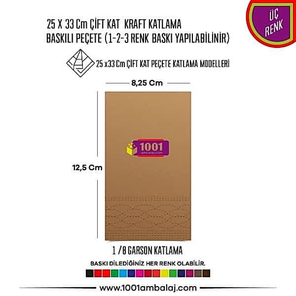 Baskılı Peçete 25X33 Cm 1-2-3 Renk Baskılı Çift Kat Kraft Garson Katlama Peçete