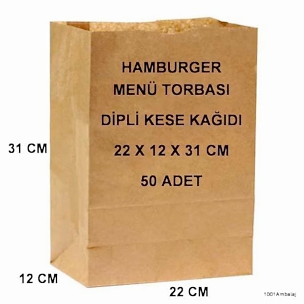 Paket Servis Torbası 22X12X31 Cm Kraft Renk 50 Adet