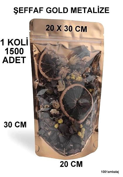 20X30 Cm Ön Şeffaf Arka Gold Metalize Renk (1 Koli 1500 Adet) Kilitli Doypack Torba 1000 Gr /52/