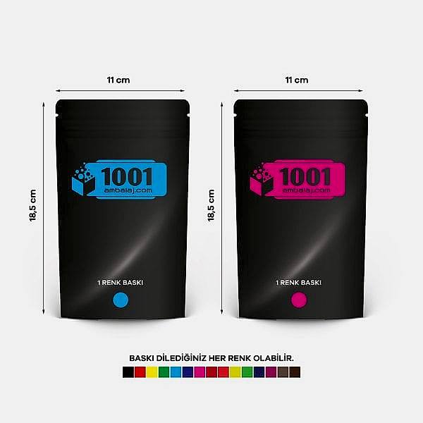11X18,5 Cm 2 Baskılı Siyah Renkli İki Taraf Tek Renk Doypack Torba 100 Gr /62/