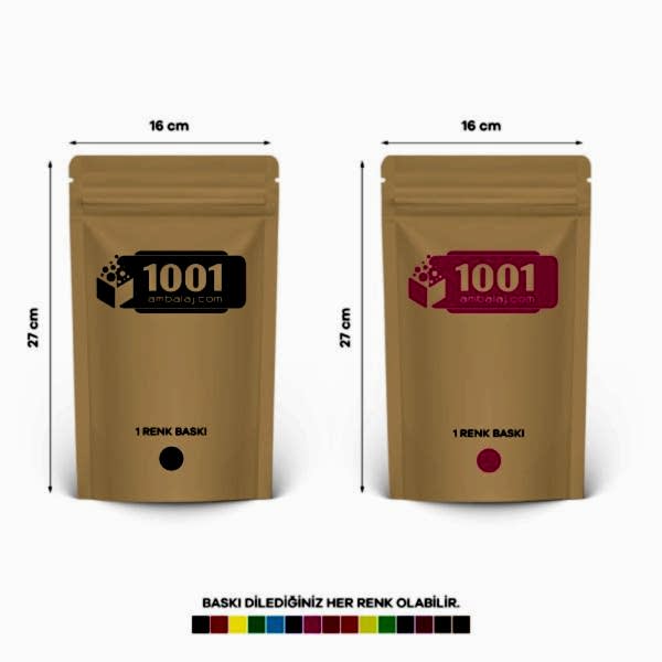 16X27 Cm 2 Baskılı Kraft Renkli İki Taraf Tek Renk Doypack Torba 500 Gr /33/