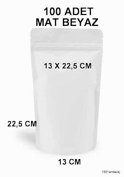 13X22,5 Cm Mat Beyaz Renkli (100 Adet) Kilitli Doypack Torba 250 Gr /17/