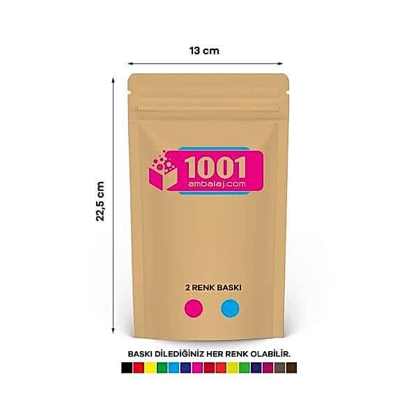 13X22,5 Cm 2 Baskılı Kraft Renkli Tek Taraf İki Renk Doypack Torba 250 Gr /31/