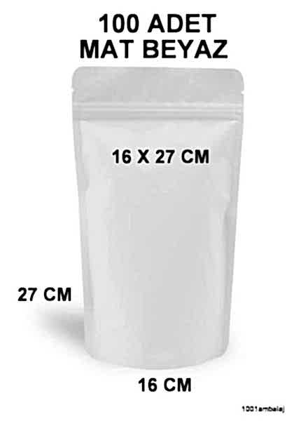 16X27 Cm Mat Beyaz Renkli (100 Adet) Kilitli Doypack Torba 500 Gr /18/