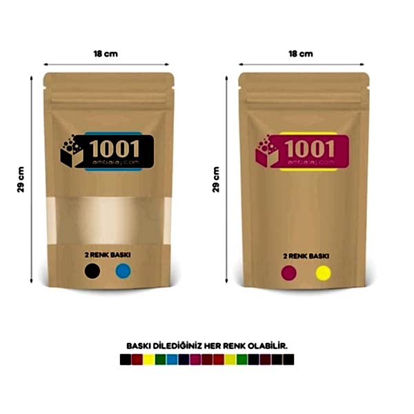 18X29 Cm 4 Baskılı Kraft Renkli Pencereli İki Taraf İki Renk Doypack Torba 750 Gr /41/