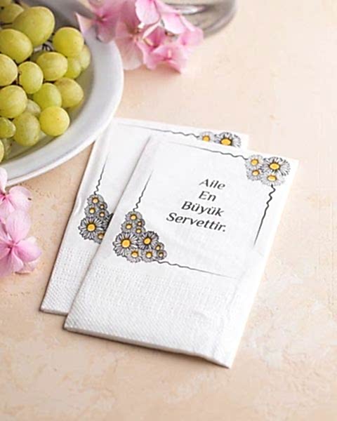 Baskılı Peçete 25X25 Cm 1-2-3 Renk Baskılı Tek Kat Beyaz Kare Katlama Peçete