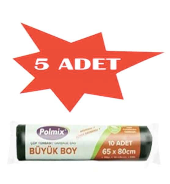 Çöp Torbası Polmix Büyük Boy 70 Gram 65X80 Siyah 5 Paket
