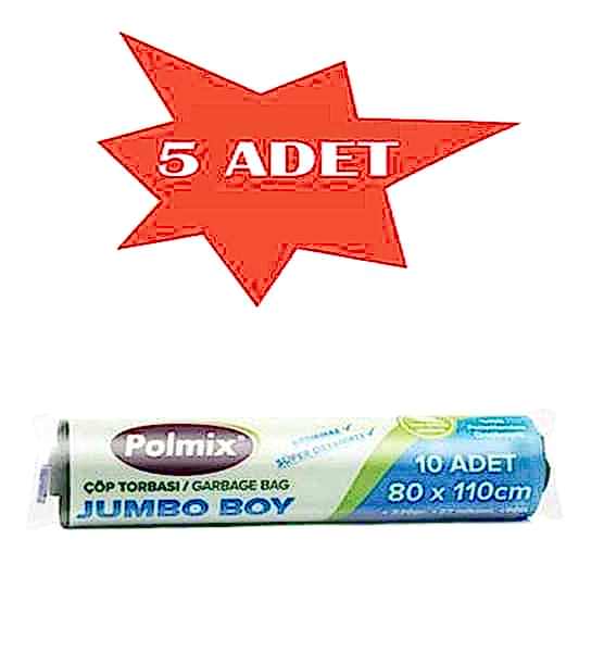 Çöp Torbası Polmix Jumbo Boy 220 Gram 80X110 Siyah 5 Paket