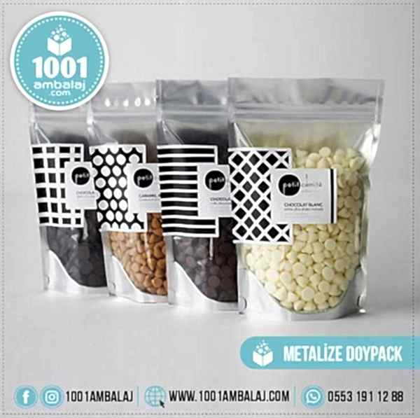 15X24 Cm 1 Baskılı Ön Şeffaf Arka Metalize Renkli Tek Taraf Tek Renk Doypack Torba 350 Gr /57/