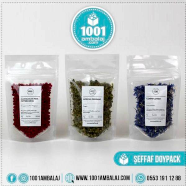 8,5X14,5 Cm 2 Baskılı Şeffaf Renkli İki Taraf Tek Renk Doypack Torba 50 Gr /70/
