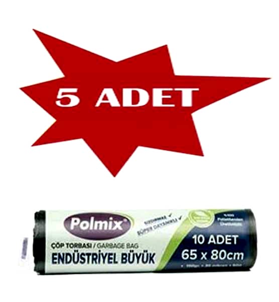 Çöp Torbası Polmix Endüstiriyel 150 Gram 65X80 Siyah 5 Paket
