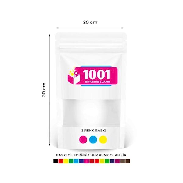 20X30 Cm 3 Baskılı Beyaz Renkli Pencereli Tek Taraf Üç Renk Doypack Torba 1000 Gr /13/
