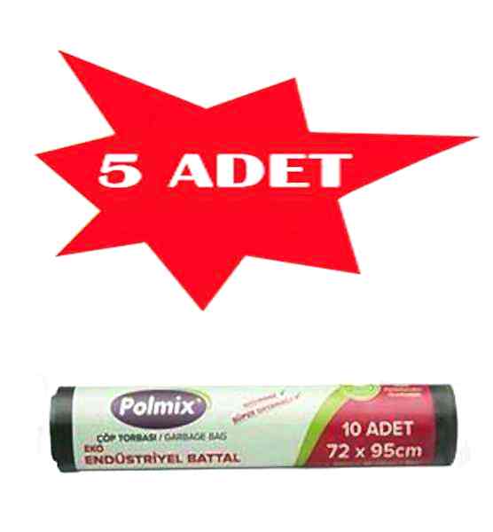 Çöp Torbası Polmix Endüstiriyel 300 Gram 72X95 Siyah 5 Paket