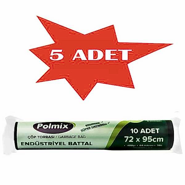 Çöp Torbası Polmix Endüstiriyel 400 Gram 72X95 Siyah 5 Paket