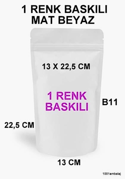 13X22,5 Cm 1 Baskılı Mat Beyaz Renkli Tek Taraf Tek Renk Doypack Torba 250 Gr /17/