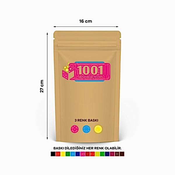 16X27 Cm 3 Baskılı Kraft Renkli Tek Taraf Üç Renk Doypack Torba 500 Gr /33/