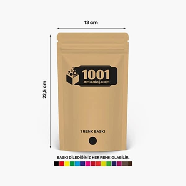 13X22,5 Cm 1 Baskılı Kraft Renkli Tek Taraf Tek Renk Doypack Torba 250 Gr /31/