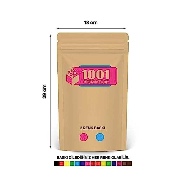 18X29 Cm 2 Baskılı Kraft Renkli Tek Taraf İki Renk Doypack Torba 750 Gr /34/