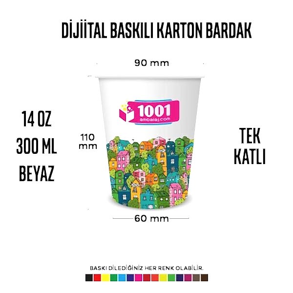 Dijital Baskılı 14 Oz Karton Bardak Tek Kat Duvarlı Beyaz Sicak Soğuk