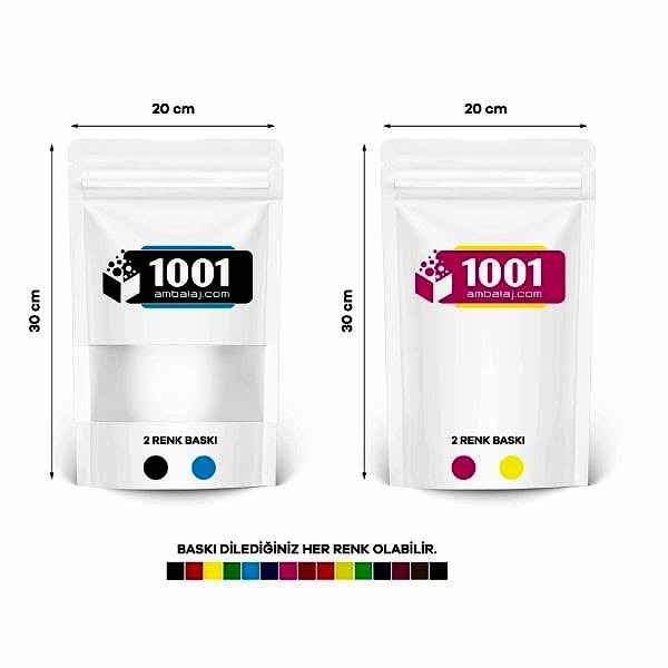20X30 Cm 4 Baskılı Beyaz Renkli Pencereli İki Taraf İki Renk Doypack Torba 1000 Gr /13/