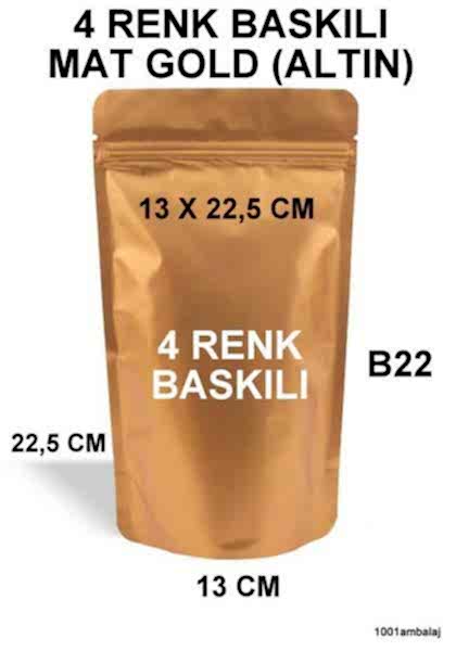 13X22,5 Cm 4 Baskılı Mat Gold ( Altın Renkli ) İki Taraf İki Renk Doypack Torba 250 Gr /26/