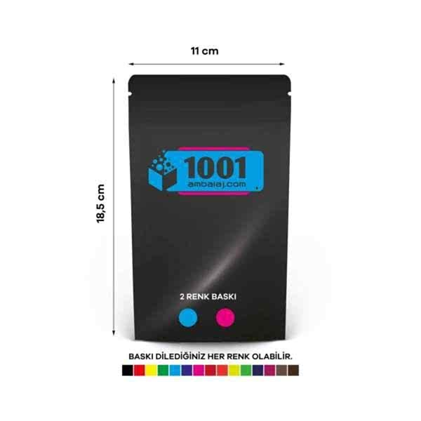 11X18,5 Cm 2 Baskılı Siyah Renkli Tek Taraf İki Renk Doypack Torba 100 Gr /62/
