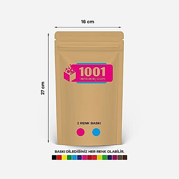16X27 Cm 2 Baskılı Kraft Renkli Tek Taraf İki Renk Doypack Torba 500 Gr /33/