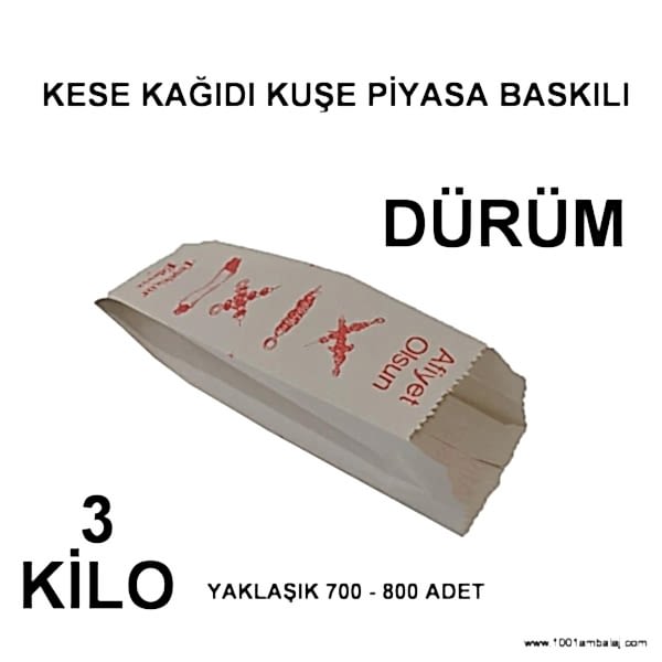 Kese Kağıdı Kuşe Piyasa Baskılı Dürüm 3 Kilo