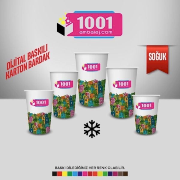 Dijital Baskılı 12 Oz Karton Bardak Tek Kat Duvarlı Beyaz Soğuk