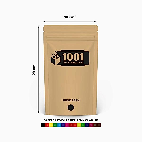 18X29 Cm 1 Baskılı Kraft Renkli Tek Taraf Tek Renk Doypack Torba 750 Gr /34/