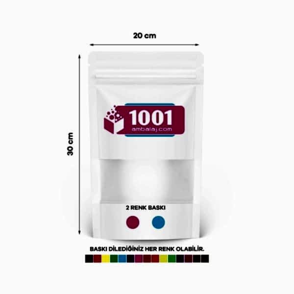 20X30 Cm 2 Baskılı Beyaz Renkli Pencereli Tek Taraf İki Renk Doypack Torba 1000 Gr /13/