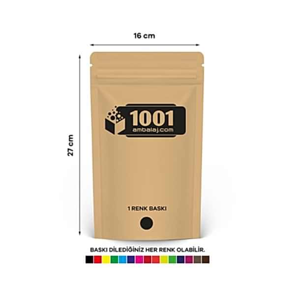 16X27 Cm 1 Baskılı Kraft Renkli Tek Taraf Tek Renk Doypack Torba 500 Gr /33/