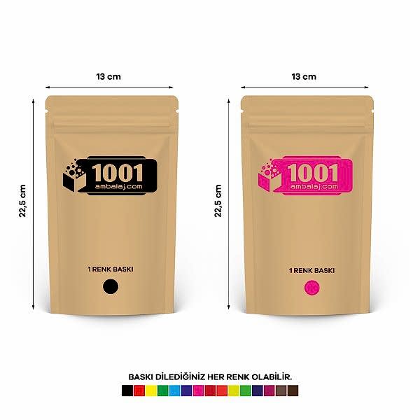 13X22,5 Cm 2 Baskılı Kraft Renkli İki Taraf Tek Renk Doypack Torba 250 Gr /31/