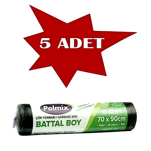 Çöp Torbası Polmix Battal Boy 140 Gram 70X90 Siyah 5 Paket
