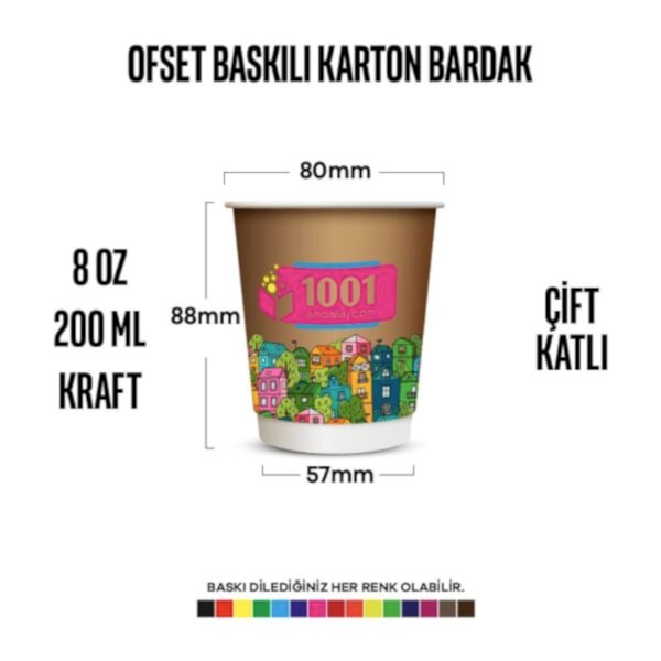 Ofset Baskılı 8 Oz Karton Bardak Çift Kat Duvarlı Kraft Sicak Soguk