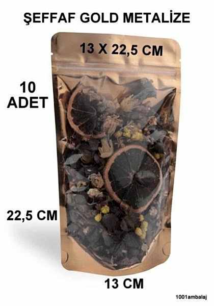 13X22,5 Cm Ön Şeffaf Arka Gold Metalize Renk ** 10 Adet ** Kilitli Doypack Torba 250 Gr /50/