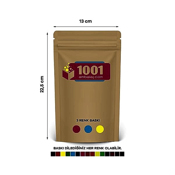 13X22,5 Cm 3 Baskılı Kraft Renkli Tek Taraf Üç Renk Doypack Torba 250 Gr /31/