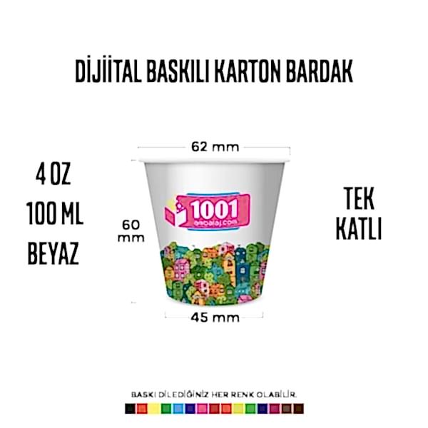 Dijital Baskılı 4 Oz Karton Bardak Tek Kat Duvarlı Beyaz Sicak Soğuk