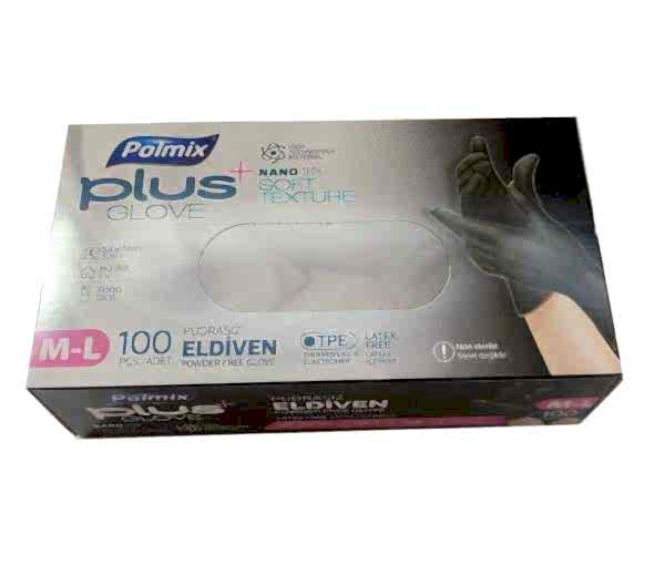 Eldiven Hibrit Polietilen Siyah Flex Polmix Plus 1 Kutu 100 Adet