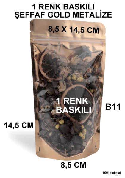 8,5X14,5 Cm 1 Baskılı Ön Şeffaf Arka Gold Metalize Renk Tek Taraf Tek Renk Doypack Torba 50 Gr /48/